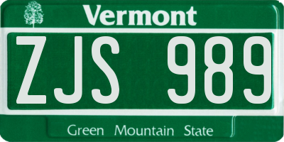 VT license plate ZJS989