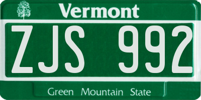 VT license plate ZJS992