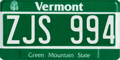 VT license plate ZJS994