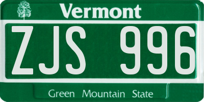 VT license plate ZJS996