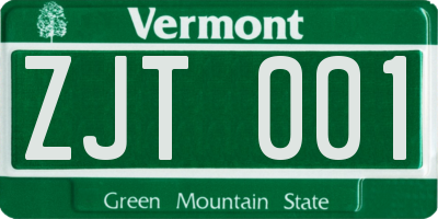VT license plate ZJT001