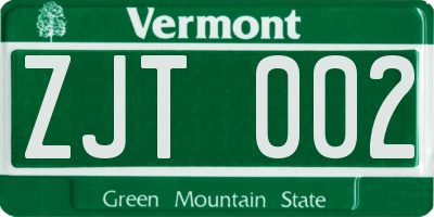 VT license plate ZJT002
