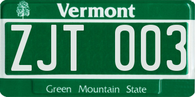 VT license plate ZJT003