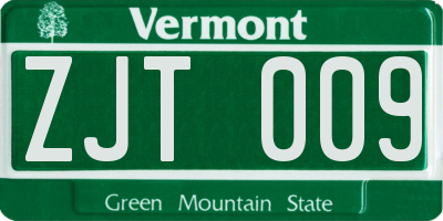 VT license plate ZJT009