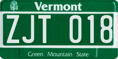 VT license plate ZJT018
