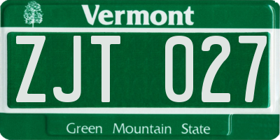 VT license plate ZJT027