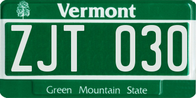 VT license plate ZJT030
