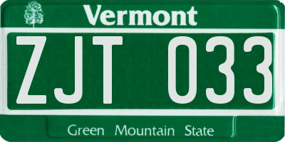 VT license plate ZJT033