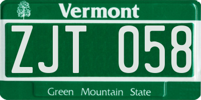 VT license plate ZJT058