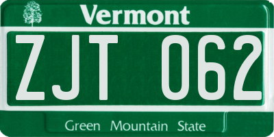 VT license plate ZJT062