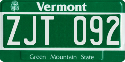 VT license plate ZJT092