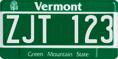 VT license plate ZJT123