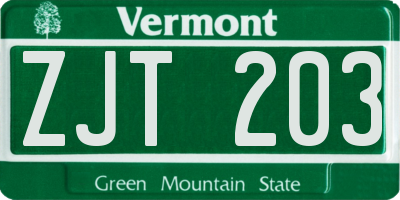 VT license plate ZJT203