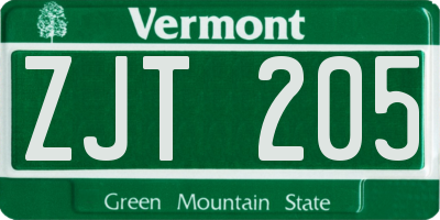 VT license plate ZJT205