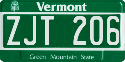 VT license plate ZJT206