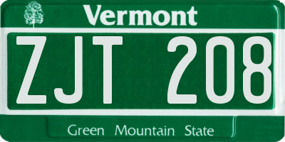 VT license plate ZJT208