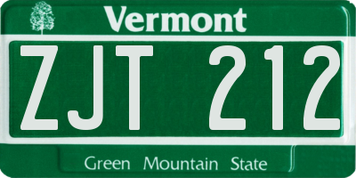 VT license plate ZJT212
