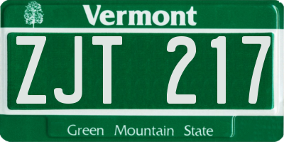 VT license plate ZJT217