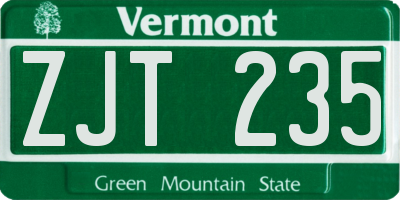 VT license plate ZJT235