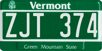 VT license plate ZJT374