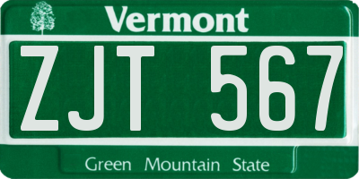 VT license plate ZJT567