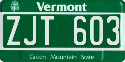 VT license plate ZJT603