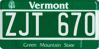 VT license plate ZJT670
