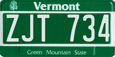 VT license plate ZJT734