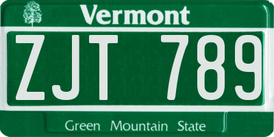VT license plate ZJT789