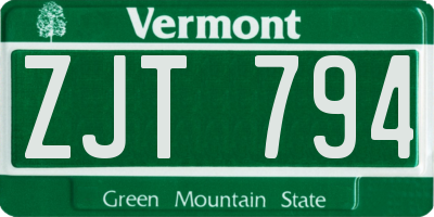 VT license plate ZJT794