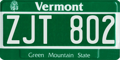 VT license plate ZJT802