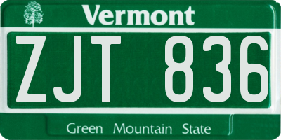 VT license plate ZJT836