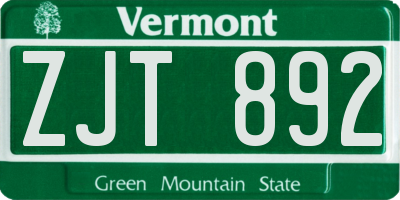 VT license plate ZJT892