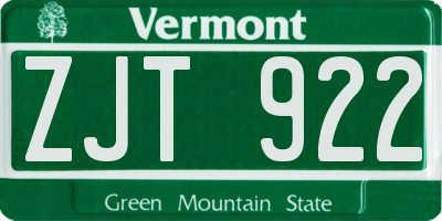 VT license plate ZJT922