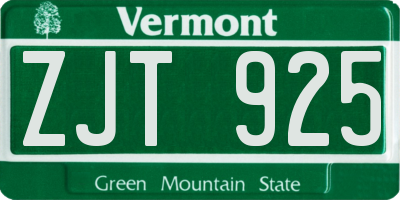 VT license plate ZJT925