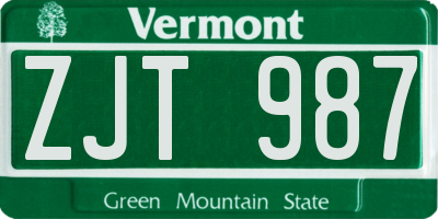 VT license plate ZJT987
