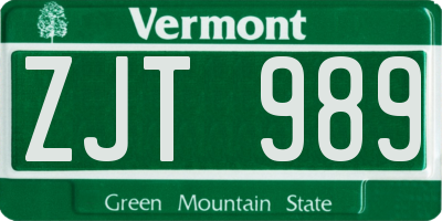 VT license plate ZJT989