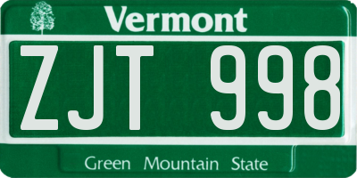 VT license plate ZJT998