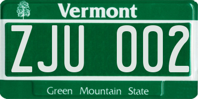 VT license plate ZJU002