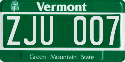 VT license plate ZJU007