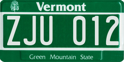 VT license plate ZJU012