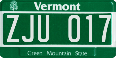 VT license plate ZJU017