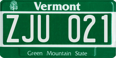 VT license plate ZJU021