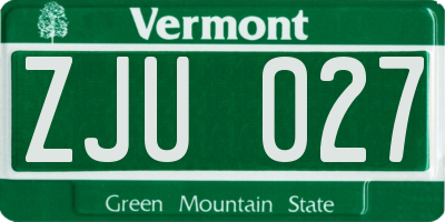 VT license plate ZJU027