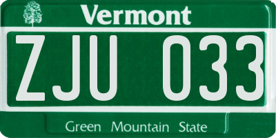 VT license plate ZJU033