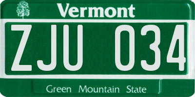 VT license plate ZJU034