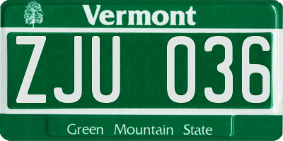 VT license plate ZJU036