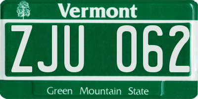 VT license plate ZJU062