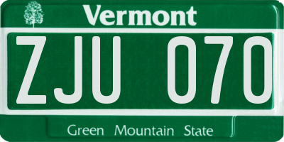 VT license plate ZJU070