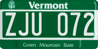 VT license plate ZJU072